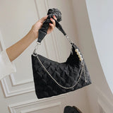 Quilted Nylon Shoulder Bag with Chain Strap