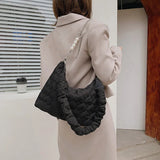 Quilted Nylon Shoulder Bag with Chain Strap