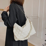 Quilted Nylon Shoulder Bag with Chain Strap