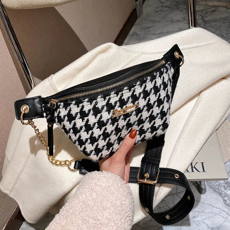2021 Houndstooth Small Waist Pack Women Chest Bag Phone Purse