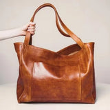 2021 Retro Oil Wax Leather Tote Bag Women's Handbag Large Capacity Shoulder Bag