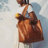 2021 Retro Oil Wax Leather Tote Bag Women's Handbag Large Capacity Shoulder Bag