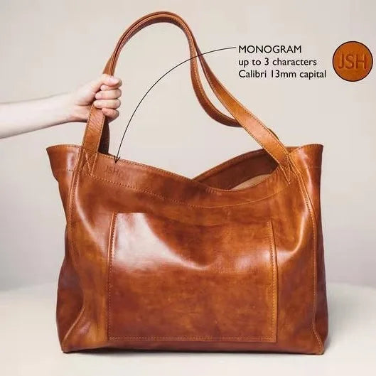 2021 Retro Oil Wax Leather Tote Bag Women's Handbag Large Capacity Shoulder Bag