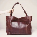 2021 Retro Oil Wax Leather Tote Bag Women's Handbag Large Capacity Shoulder Bag