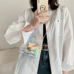 2021 Women's Transparent Small Square Bag PVC Shoulder Bag Sweet Lady Bag