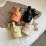 2021Woven Women's Bucket Bag Shoulder Bag PU Leather Crossbody Bag Toth Bag