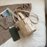 2021Woven Women's Bucket Bag Shoulder Bag PU Leather Crossbody Bag Toth Bag