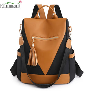 Anti-theft Backpack Women's Tassel Vintage Nylon Fabric Backpack