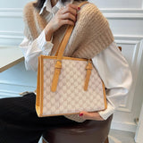 April Grid Shoulder Bag Women High Big Handbag Brown Tote Bag Large Capacity