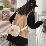 Autumn Winter Bear Messenger Bag Women Plush Mobile Phone Bag