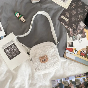 Autumn Winter Bear Messenger Bag Women Plush Mobile Phone Bag