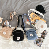 Autumn Winter Bear Messenger Bag Women Plush Mobile Phone Bag