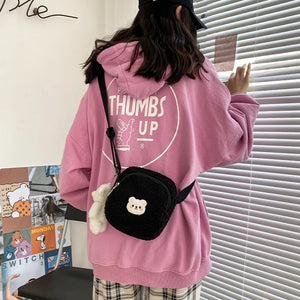 Autumn Winter Bear Messenger Bag Women Plush Phone Bag Small Shoulder Bag