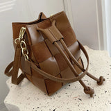Autumn Winter Women Bags Retro Messenger Bag Woven Bucket Shoulder Bag