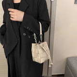 Autumn Winter Women Bags Retro Messenger Bag Woven Bucket Shoulder Bag