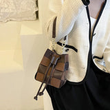 Autumn Winter Women Bags Retro Messenger Bag Woven Bucket Shoulder Bag