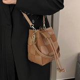 Autumn Winter Women Bags Retro Messenger Bag Woven Bucket Shoulder Bag