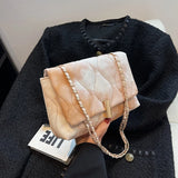 Autumn Shoulder Bag Chain Strap Flap Crossbody Bags Embroidery Pu Leather