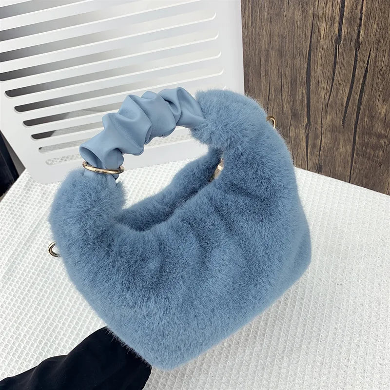 Autumn Winter Mink Fur Handle Bags Phone Cosmetics Single Shoulder Messenger Bag