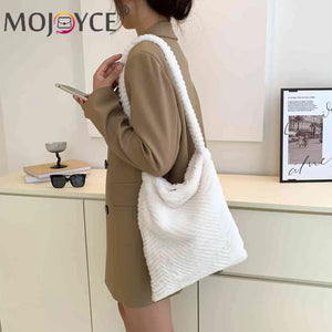 Plush Fluffy Fur Shoulder Bag Large Capacity Girls School Tote for Travel Work