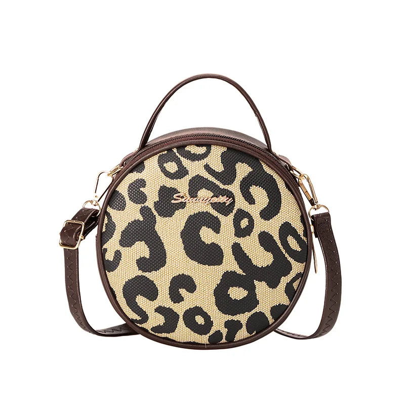 Leopard Print Messenger Round Bag for Women