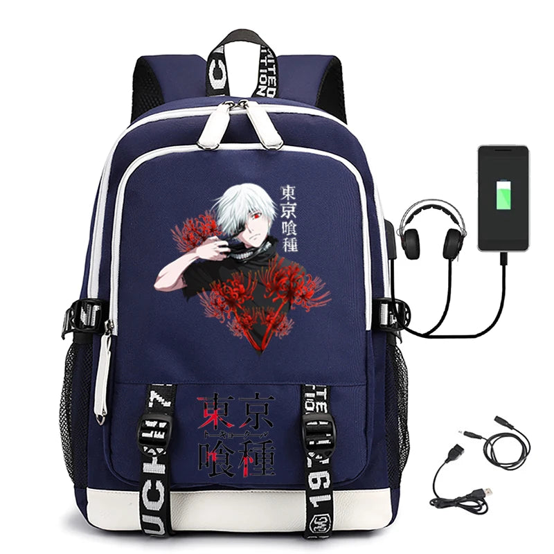USB Charging School Bag for Boys Girls Tokyo Ghoul Print