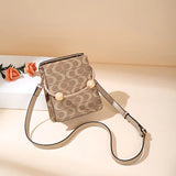 Beaded Shoulder Bag Mini Purse Top Handle Small Phone Pocket Brown