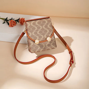 Beaded Shoulder Bag Mini Purse Top Handle Small Phone Pocket Brown