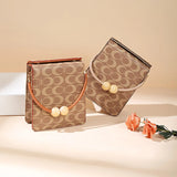 Beaded Shoulder Bag Mini Purse Top Handle Small Phone Pocket Brown