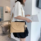 Boho Woven Crossbody Straw Clutch Purse with Pendant