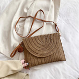Boho Woven Crossbody Straw Clutch Purse with Pendant