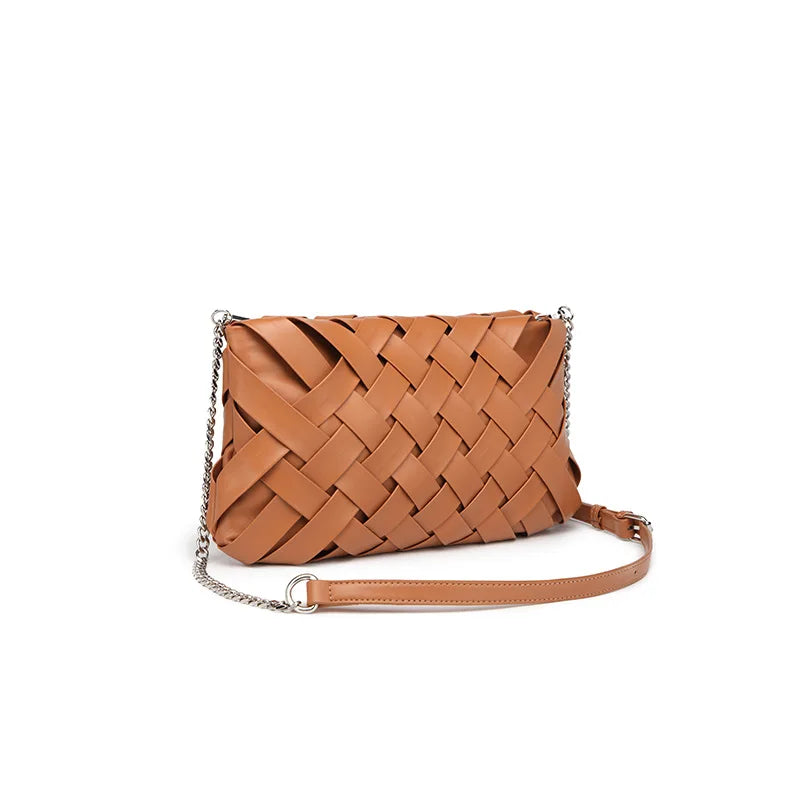 Braid Mini Crossbody Bags Women Contrast PU Leather Messenger Bag