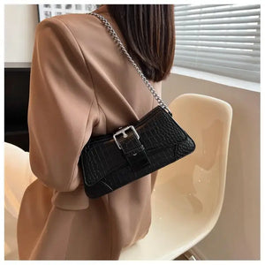 Crocodile Pattern Women's Underarm Bag Chain Messenger Handbag