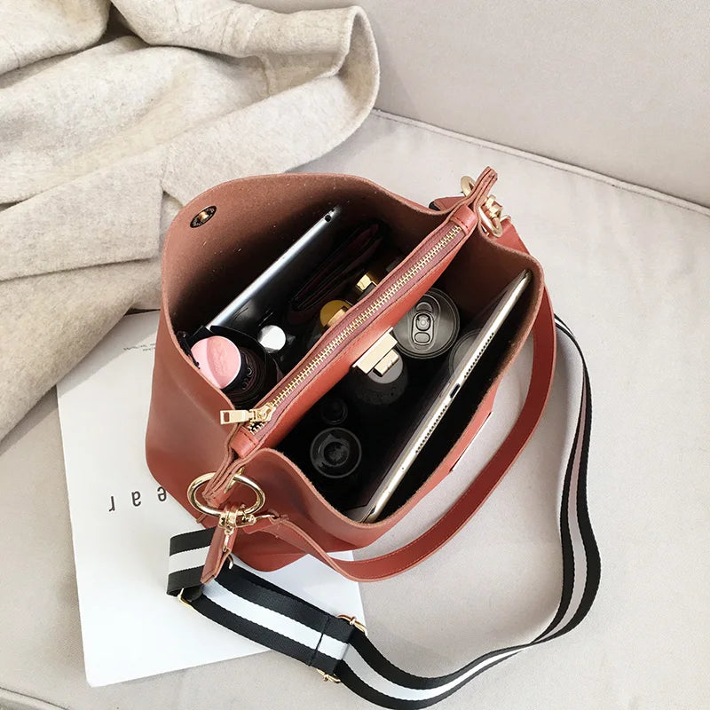 Women PU Leather Bucket Shoulder Bag Vintage Messenger Bag KL1086