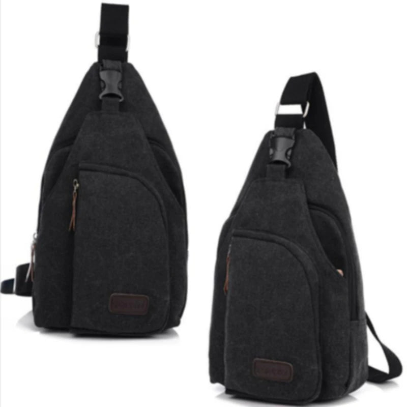 Men Vintage Canvas Leather Satchel Shoulder Chest Pack Bag