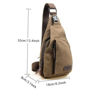 Men Vintage Canvas Leather Sling Chest Pack Bag
