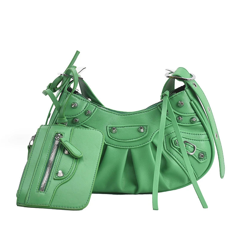 Half Moon Punk Shoulder Bag Rivets Crossbody