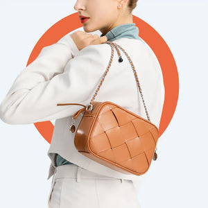 Women Braided Shoulder Bag Mini Woven Flap Phone Bag