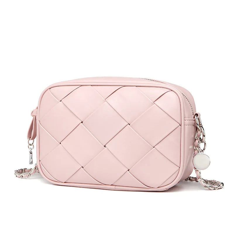 Women Braided Shoulder Bag Mini Woven Flap Phone Bag