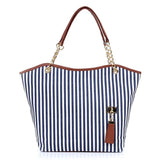 Canvas Striped Women's Bag with Tassel Chain