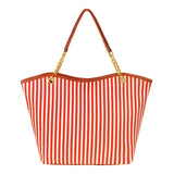 Canvas Striped Women's Bag with Tassel Chain