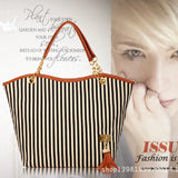 Canvas Striped Women's Bag with Tassel Chain