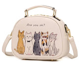 Animal Printing Cats Ladies Bag Leather Messenger Circle Women Handbag