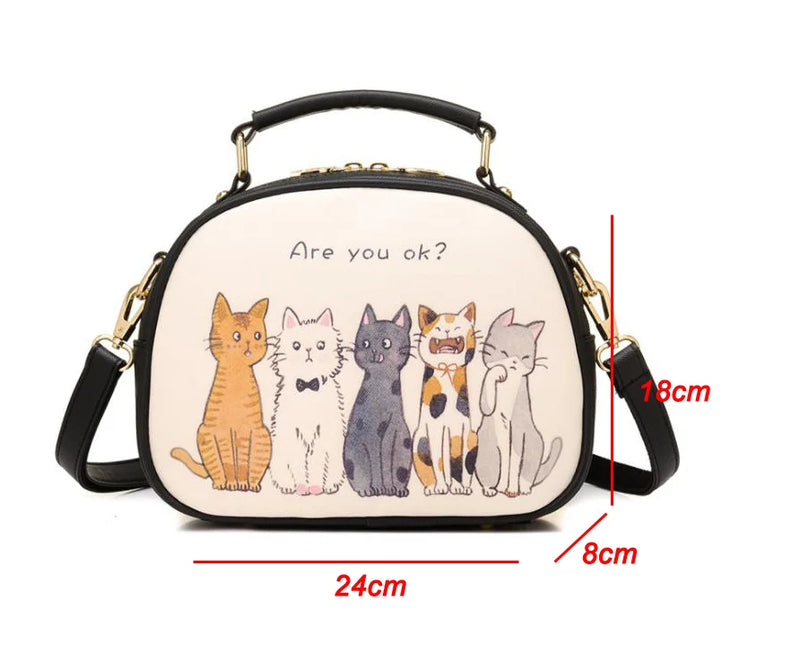 Animal Printing Cats Ladies Bag Leather Messenger Circle Women Handbag