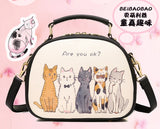 Animal Printing Cats Ladies Bag Leather Messenger Circle Women Handbag