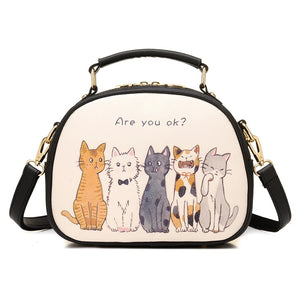 Animal Printing Cats Ladies Bag Leather Messenger Circle Women Handbag