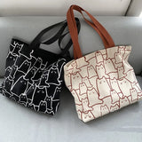 Canvas Shopper Tote Bag Japanese Style Cartoon Cats Small Eco Shoulder Bag