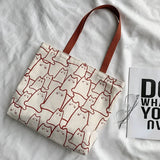 Canvas Shopper Tote Bag Japanese Style Cartoon Cats Small Eco Shoulder Bag