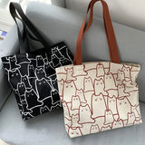 Canvas Shopper Tote Bag Japanese Style Cartoon Cats Small Eco Shoulder Bag