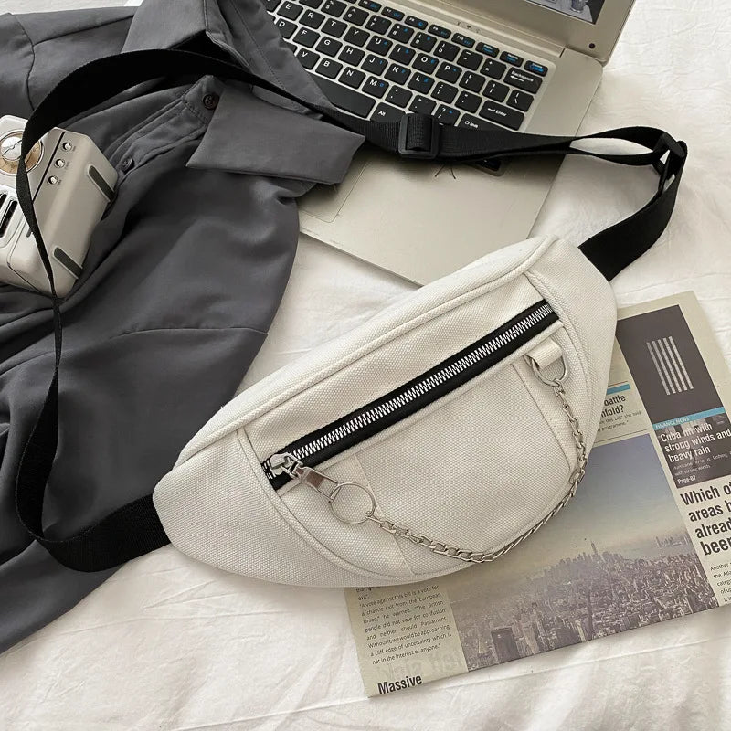Canvas Chain Fanny Waist Bag Zipper Chest Bag